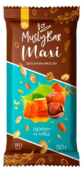 Батончик мюсли MuslyBar Maxi Орехи Мед 50г фотография