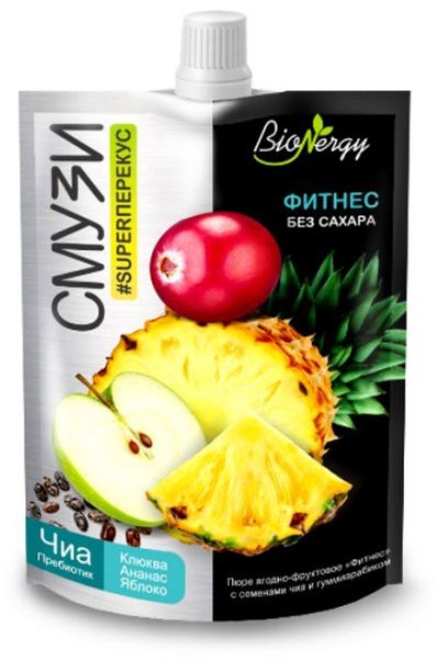 Смузи фитнес Bionergy клюква, ананас, яблоко, чиа, пребиотик 120г фотография